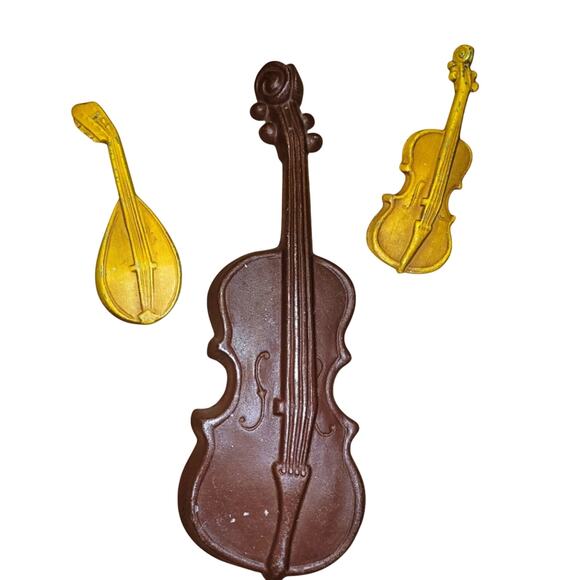 Vintage 70s Royal Metal MCM Violin Trio Wall Decor Fiddle Musical Instruments - Picture 1 of 8
